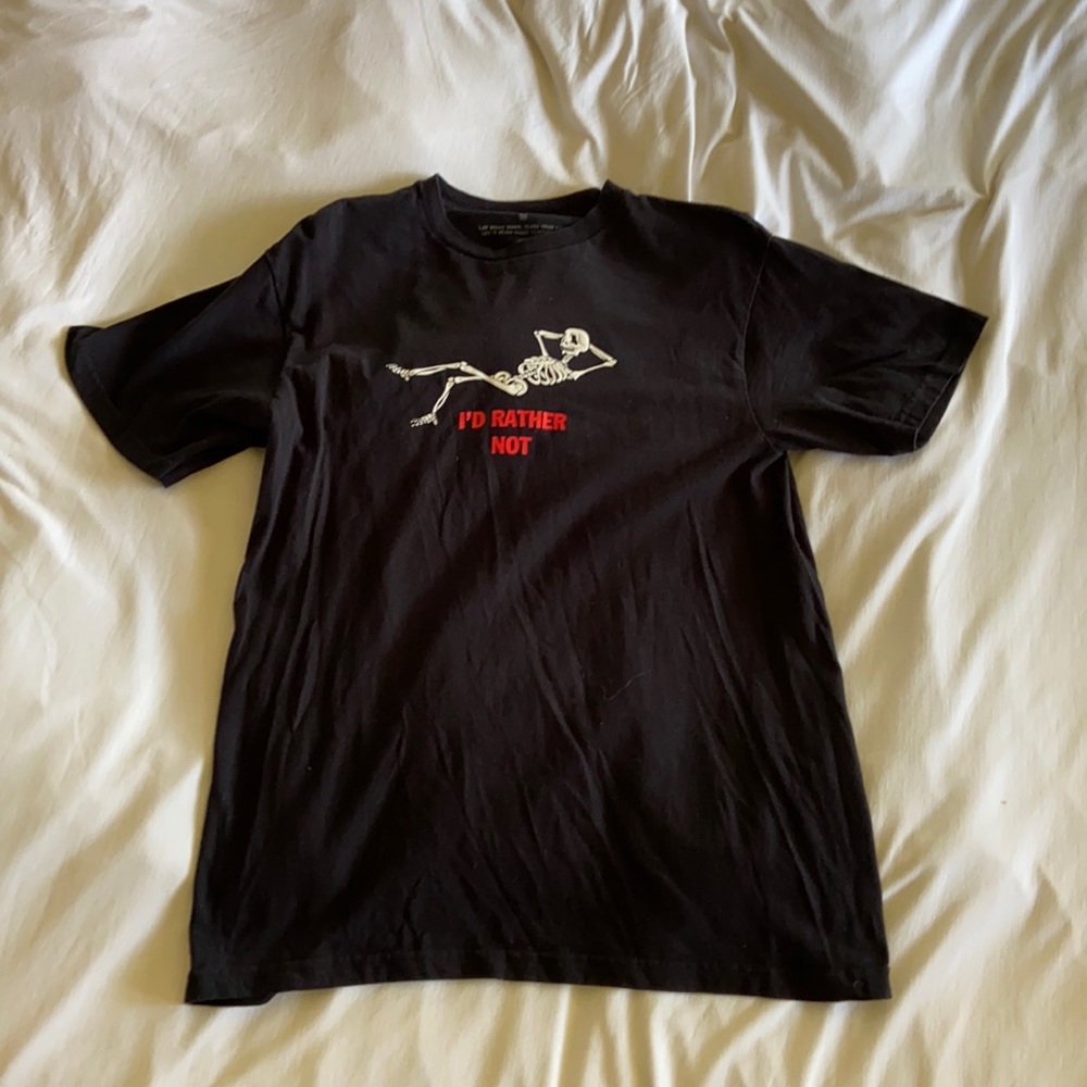 Jungles skeleton black t-shirt with red typeface